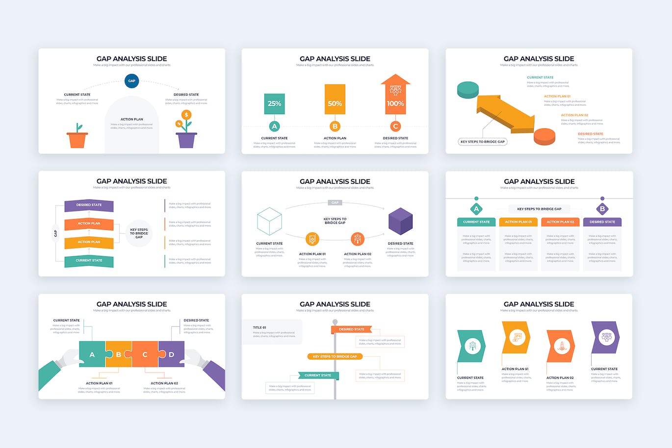 差距分析信息图表矢量模板 Business Gap Analysis Illustrator Infographics 幻灯图表 第3张