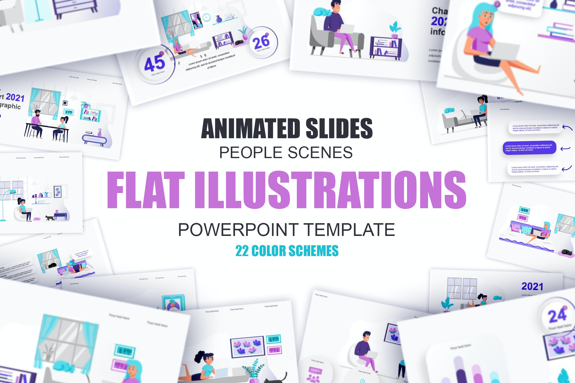 自由职业者扁平插画数据可视化PPT动画幻灯片模板 Freelance Flat Illustration Powerpoint Template 幻灯图表 第1张