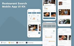 餐厅搜索应用程序App设计UI工具包 Restaurant Search Mobile App UI Kit