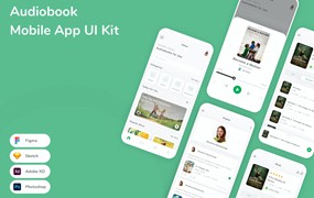 有声读物App应用程序UI工具包素材 Audiobook Mobile App UI Kit