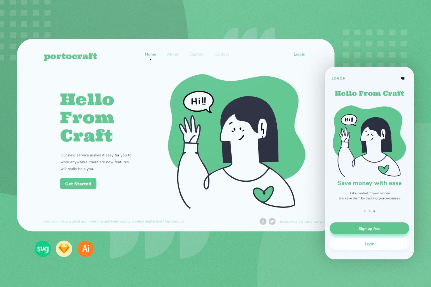 打招呼概念引导页插画模板 Hello Web Onboarding Illustration APP UI 第1张