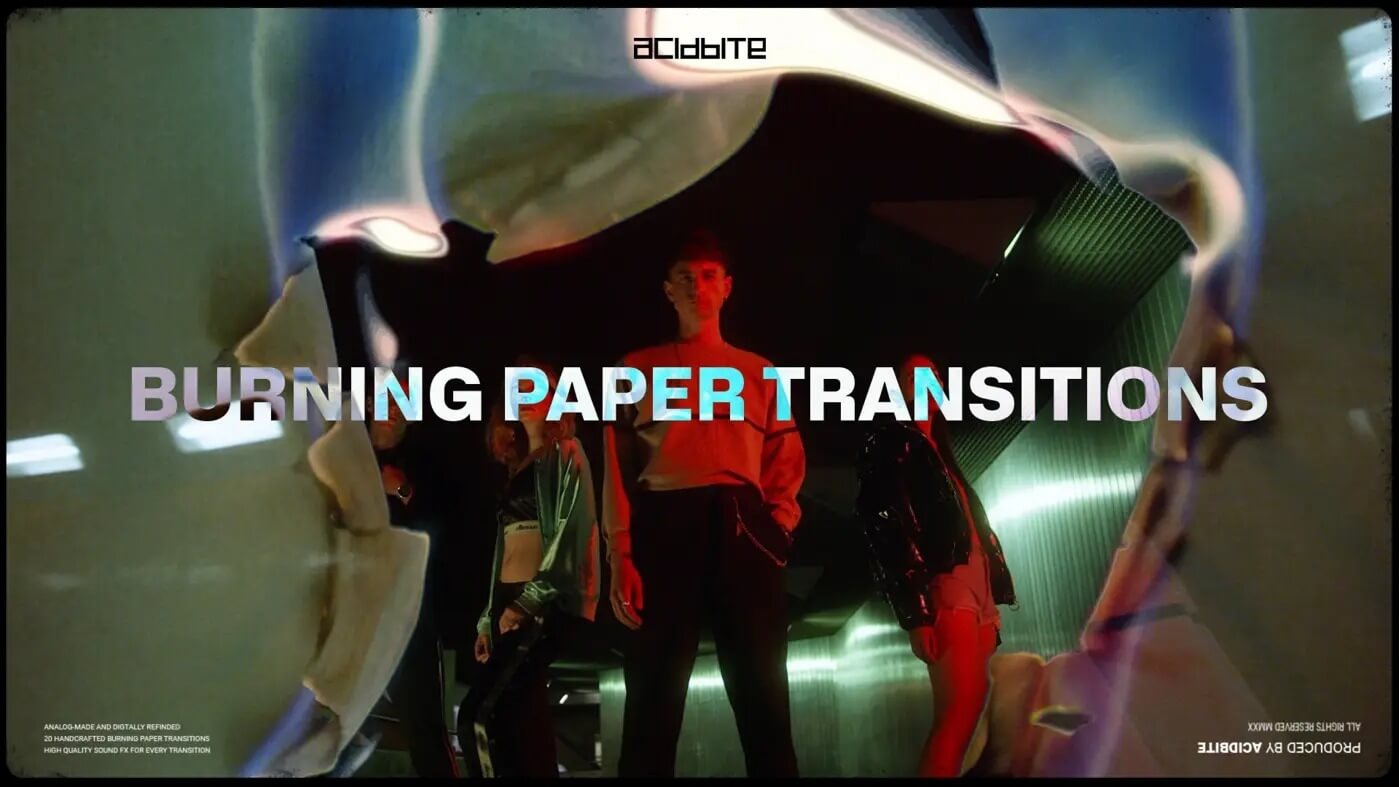 Acidbite 20个手工制作纸张火焰燃烧过渡转场视频素材支持PR&FCPX BURNING PAPER TRANSITIONS 插件预设 第1张