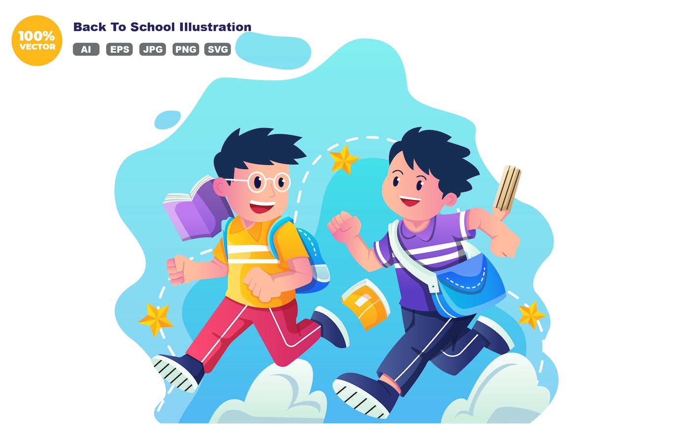 奔跑返校场景矢量插画 Back to School Illustration 图片素材 第1张