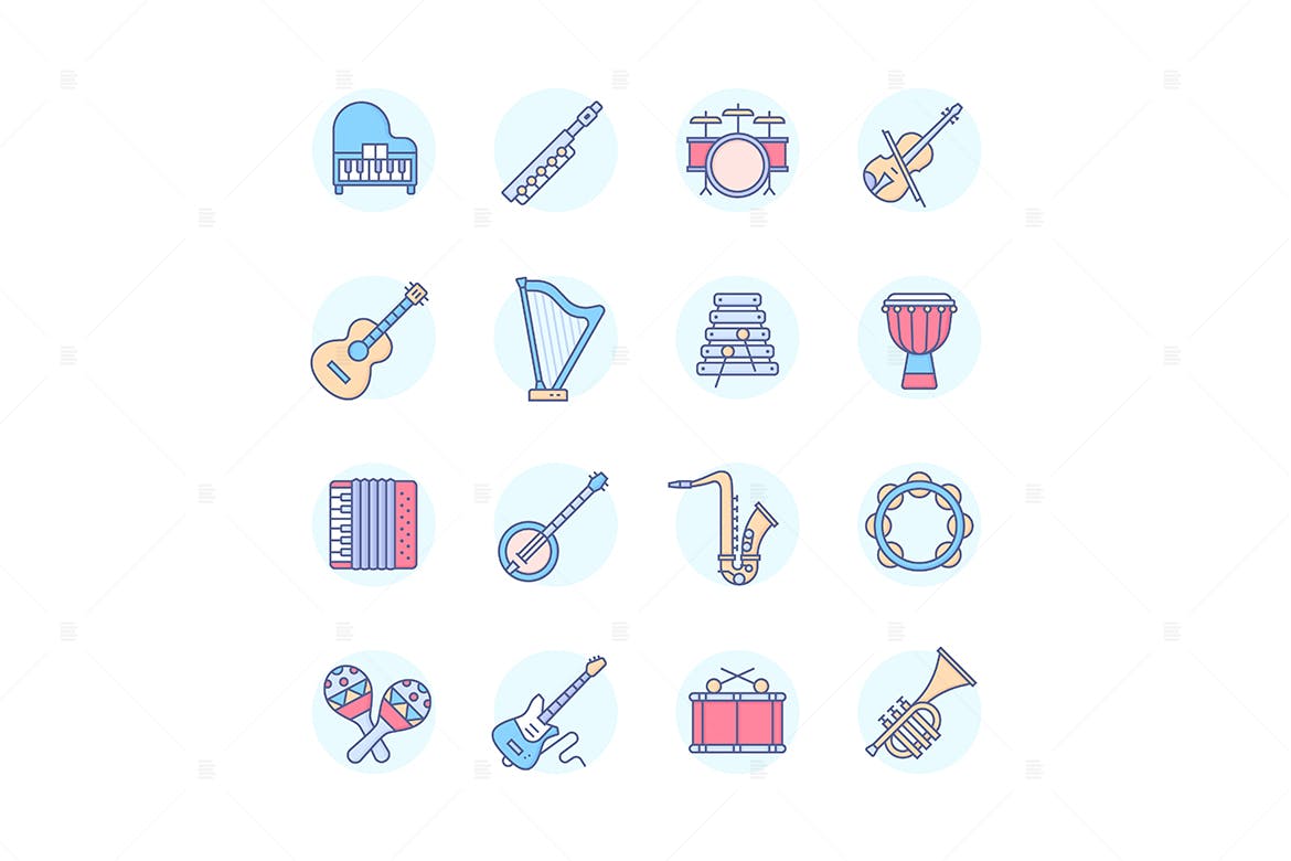 乐器线条设计风格图标集 Musical Instruments – Line Design Style Icons Set 图标素材 第1张