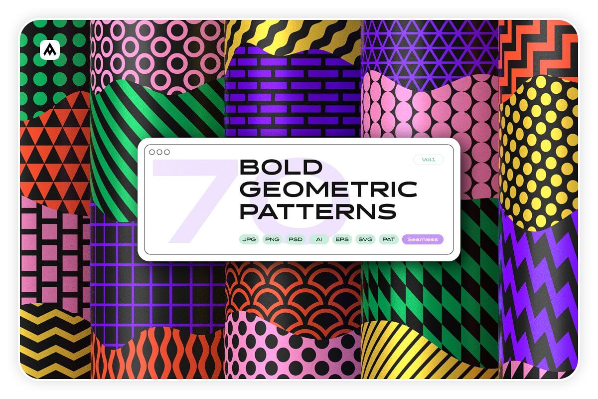 潮流现代优雅极简时尚几何无缝拼接图案素材合辑 Bold geometric seamless patterns 图标素材 第1张