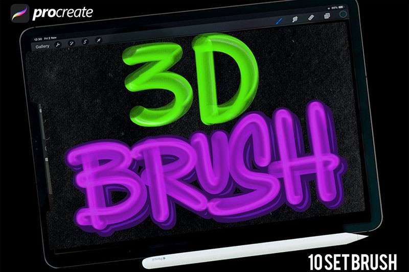 3D光影涂鸦Procreate笔刷 笔刷资源 第1张