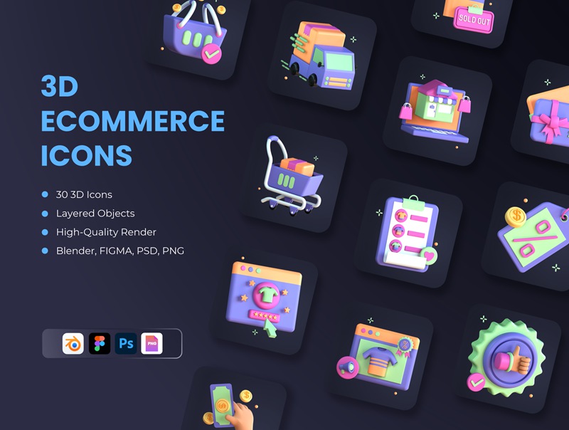 高质量三维渲染3D电商主题图标插画合辑 30 3D eCommerce Icon Set 图标素材 第1张