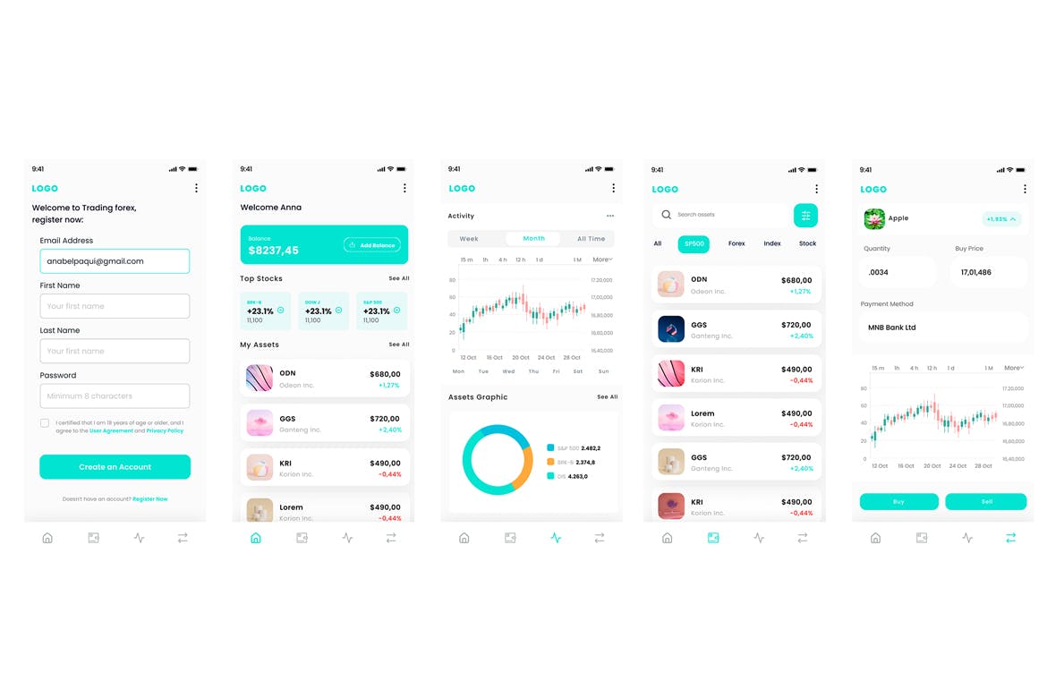 外汇和股票市场交易App移动应用UI套件 Trading in Forex & Stock Market Mobile App Ui Kit APP UI 第2张