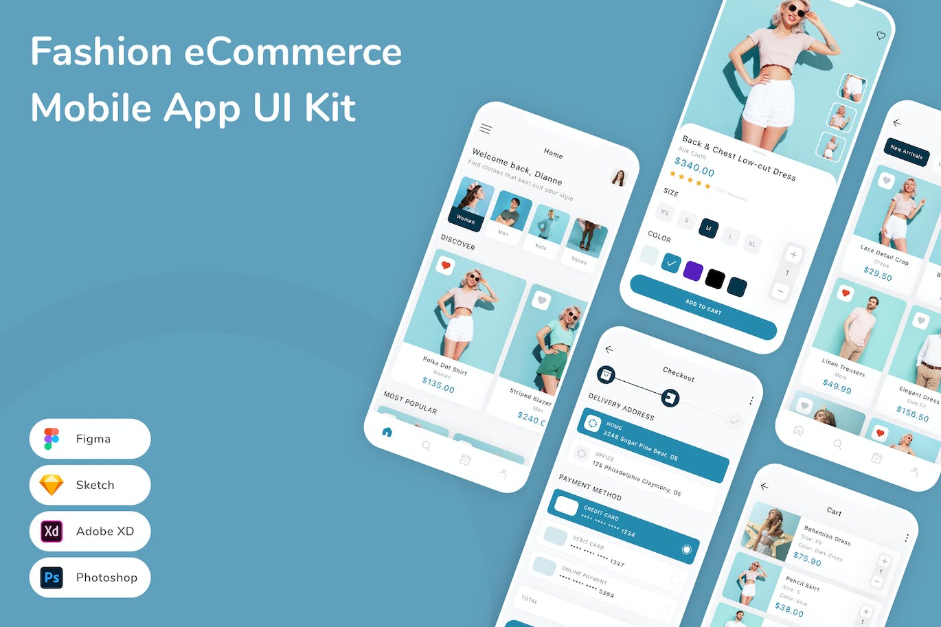 时尚电商App应用程序UI工具包素材 Fashion eCommerce Mobile App UI Kit APP UI 第1张