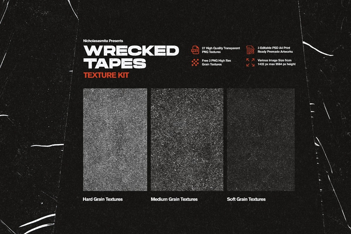 高质量复古做旧艺术纸张折痕压痕破损废旧胶带纹理素材合辑 Wrecked Tapes Texture Kit APP UI 第5张