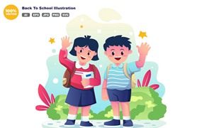 学生打招呼场景矢量插画 Back To School Illustration