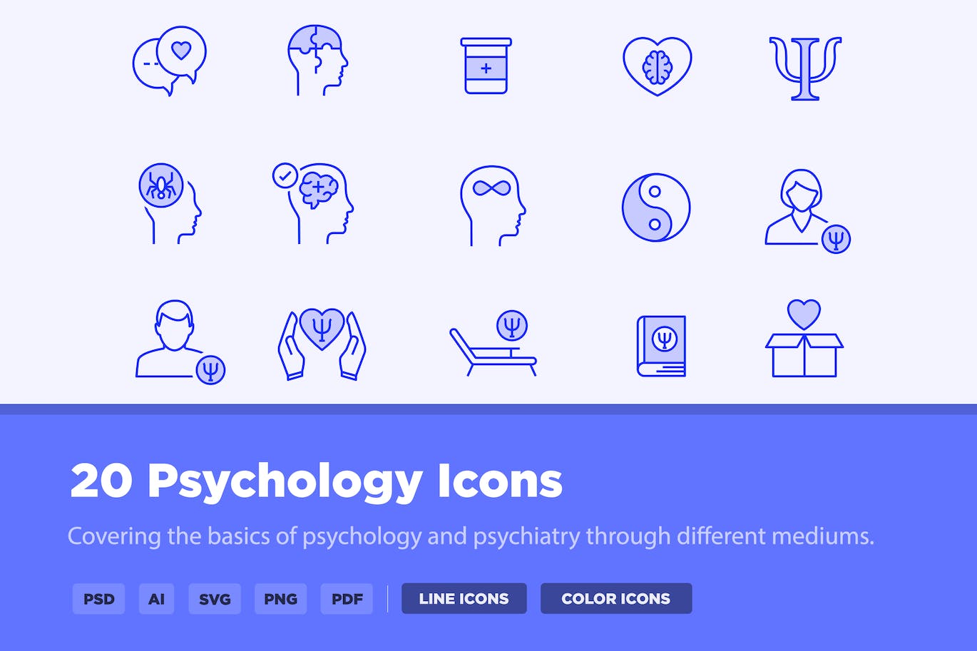 20个心理学线条样式矢量图标 20 Psychology Icons 图标素材 第1张