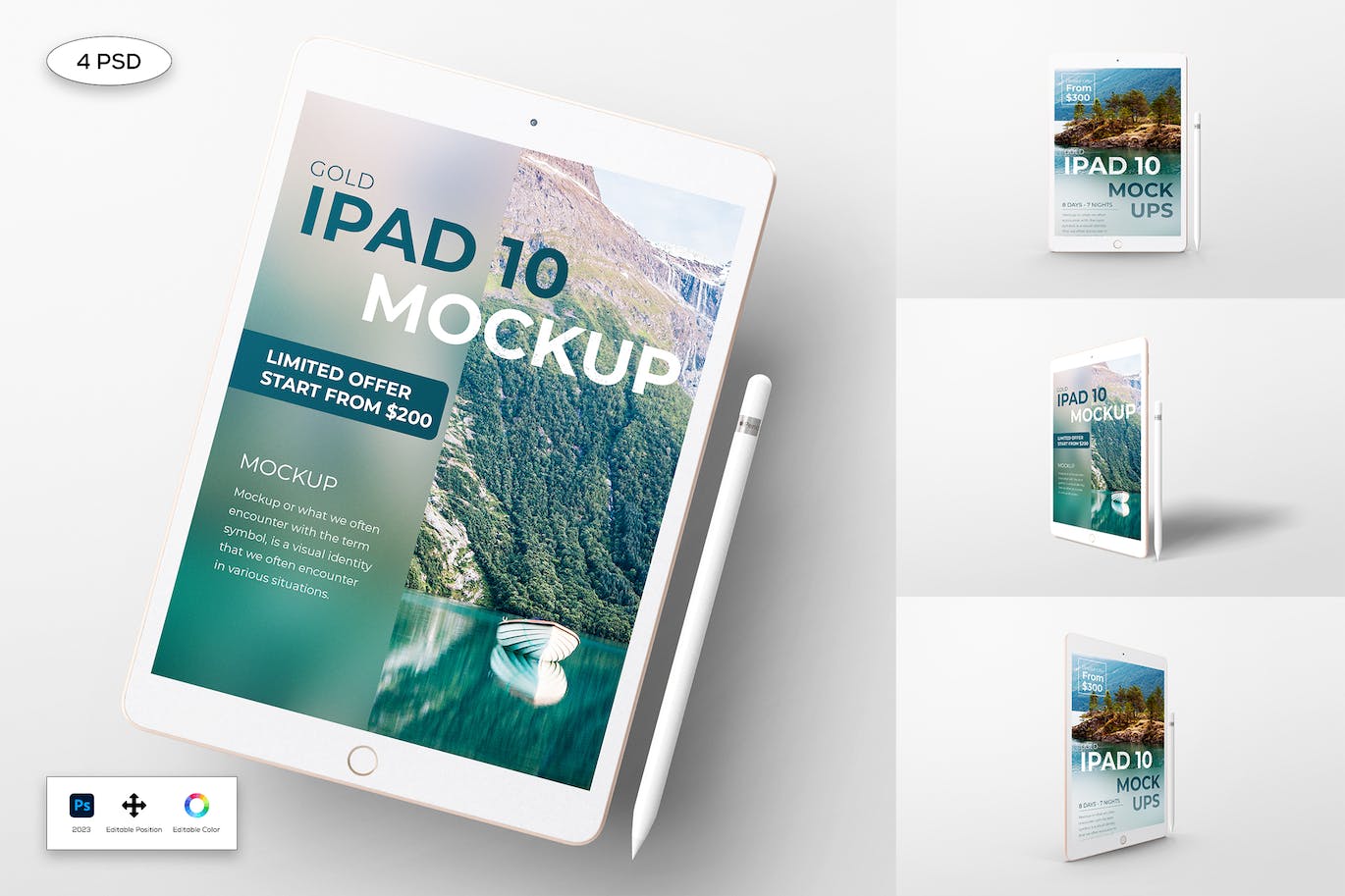 金色苹果iPad 10平板电脑样机 Gold Apple iPad 10 Mockup 样机素材 第1张