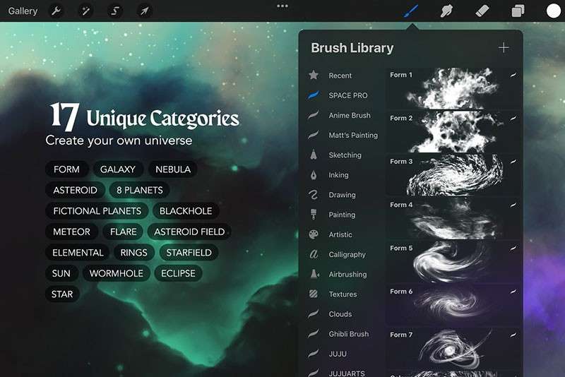 宇宙银河行星主题Procreate和Photoshop笔刷，附演示视频 笔刷资源 第2张