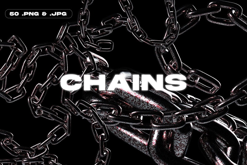 潮流未来派酸性野蛮艺术带血迹的链条PNG装饰素材合辑 CHAINS – TEXTURES AND PNG 图片素材 第1张