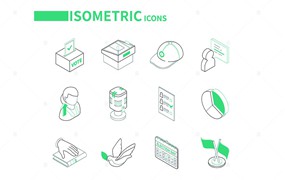 选举和投票现代线条等距图标集 Election and Voting – Line Isometric Icons Set