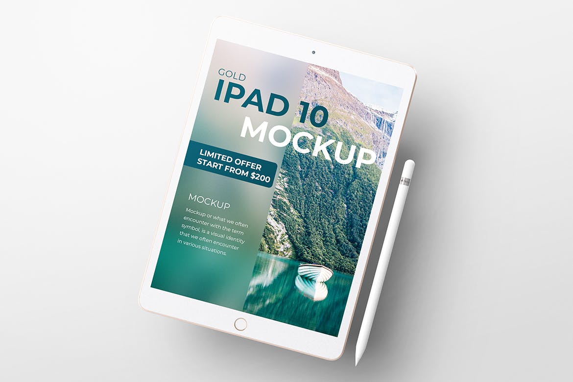 金色苹果iPad 10平板电脑样机 Gold Apple iPad 10 Mockup 样机素材 第3张