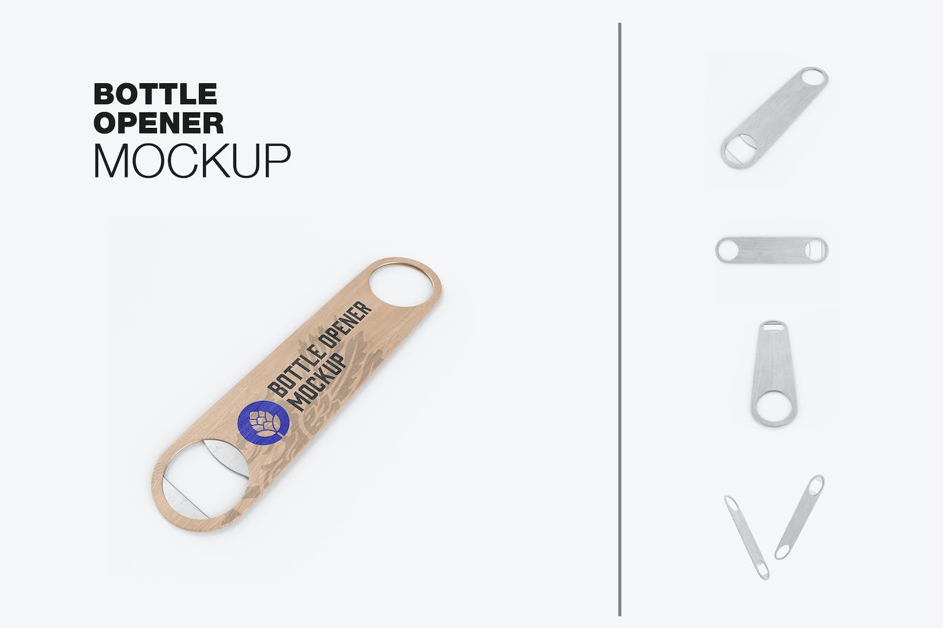 木制开瓶器/开瓶匙包装设计样机 Set Wooden Opener Mockup 样机素材 第1张