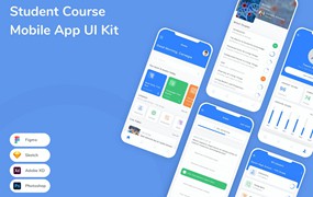 学生课程App应用程序UI工具包素材 Student Course Mobile App UI Kit