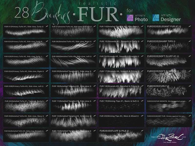 28个动物绒毛Affinity笔刷 笔刷资源 第2张