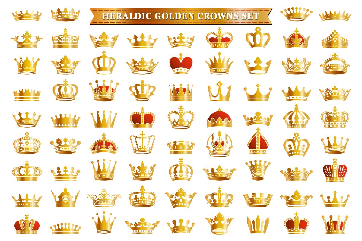 76个金色皇冠图标&矢量剪影 76 Golden Royal Crowns Icons Vector Silhouettes 图标素材 第2张