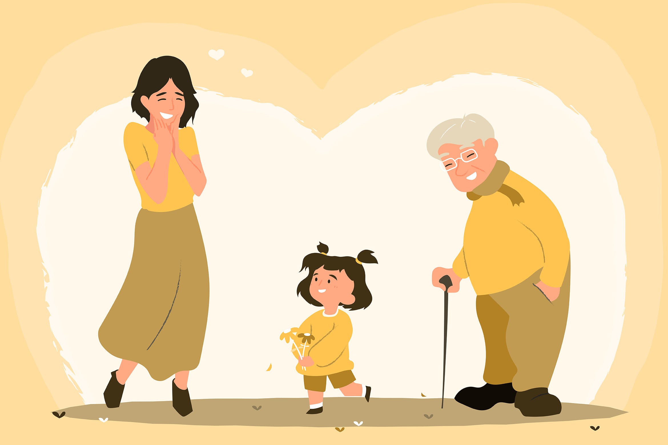 3代女性人物扁平插画 3 generations – Flat Illustration 图片素材 第1张