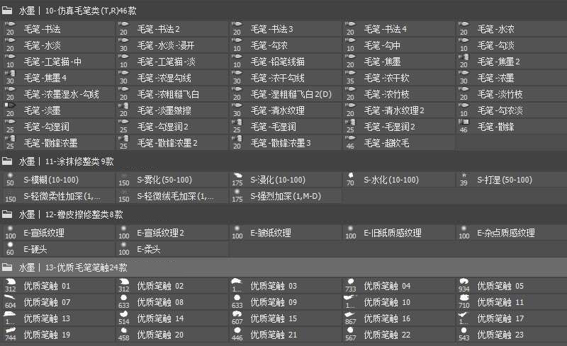 400+国风山水画专用毛笔水墨书法PS笔刷 笔刷资源 第5张