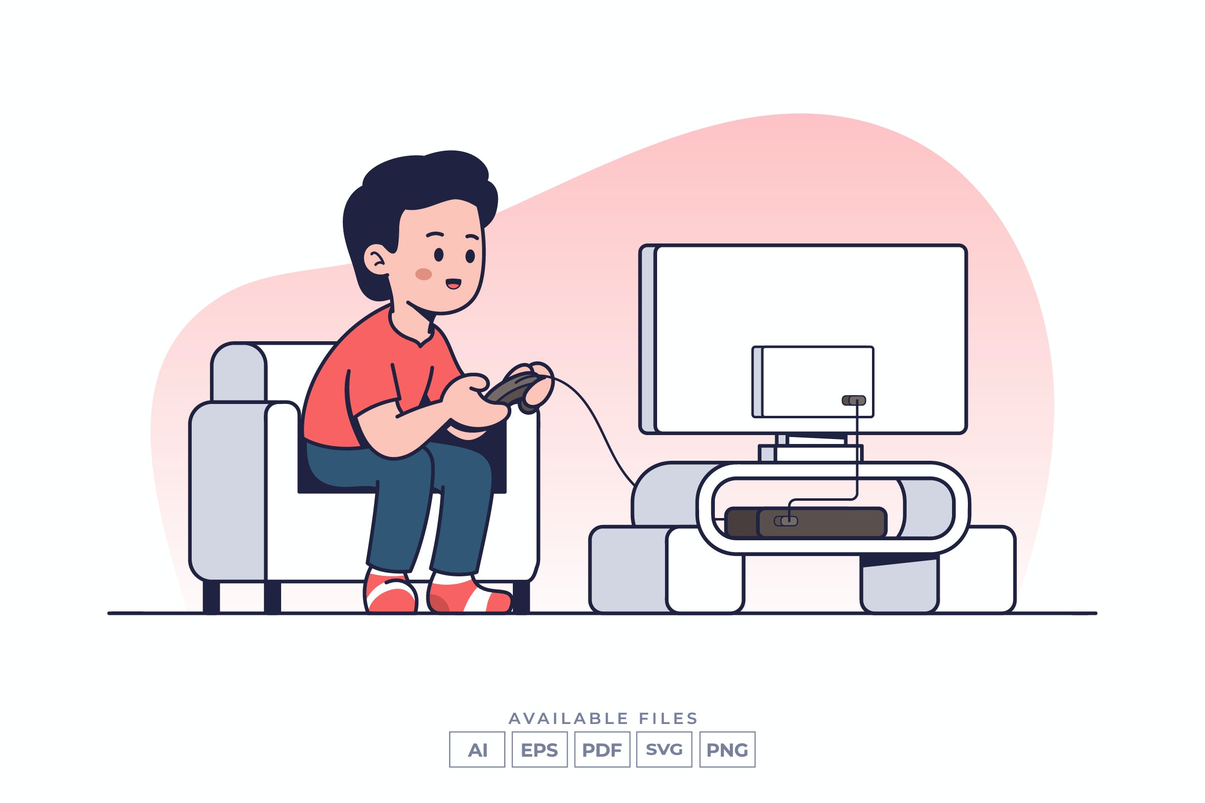 玩电子游戏场景矢量插画v4 Playing Video Game Illustration 图片素材 第1张