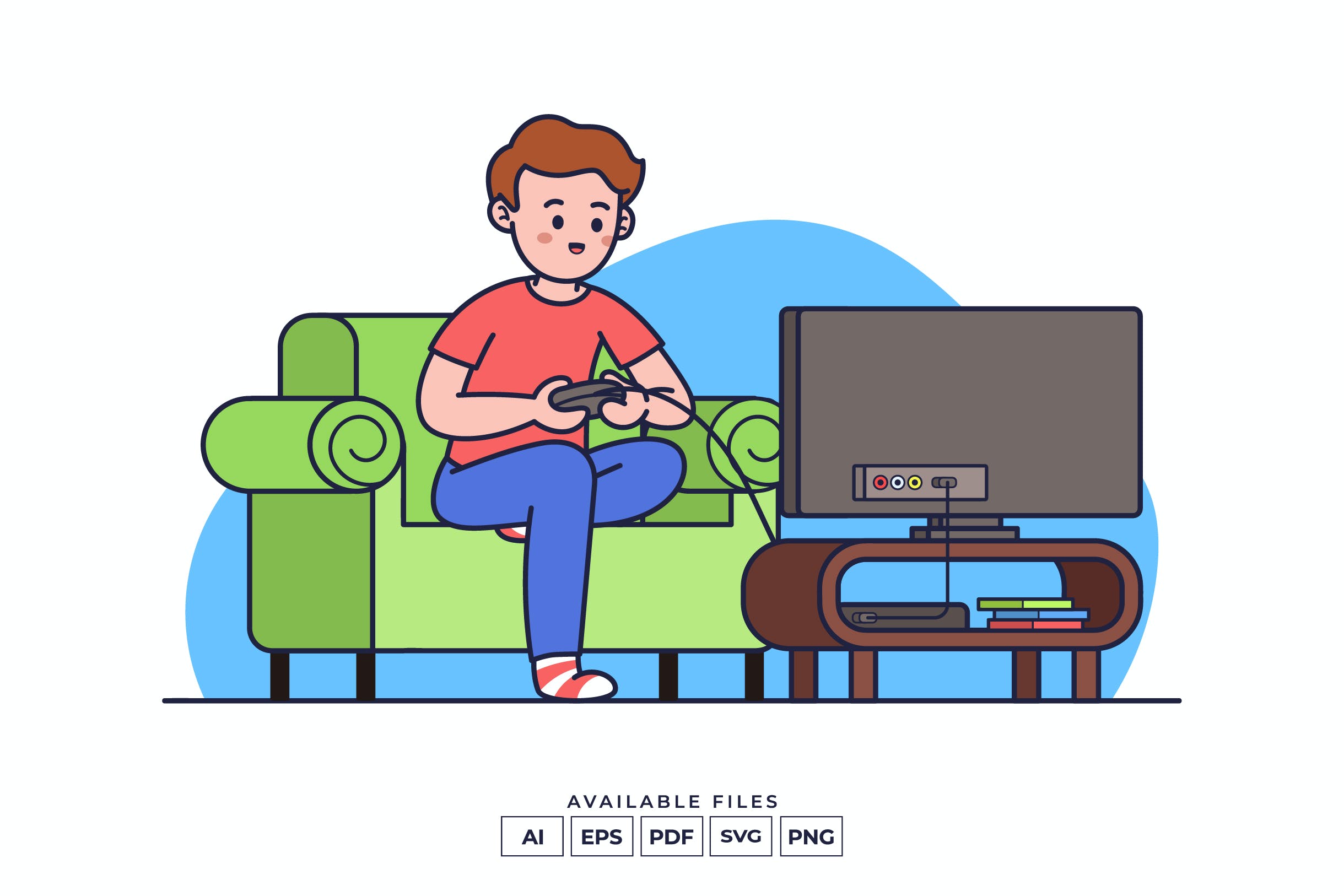 玩电子游戏场景矢量插画v3 Playing Video Game Illustration 图片素材 第1张