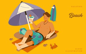 假期海滩场景插画矢量素材 Vacation – Beach Scene Illustration