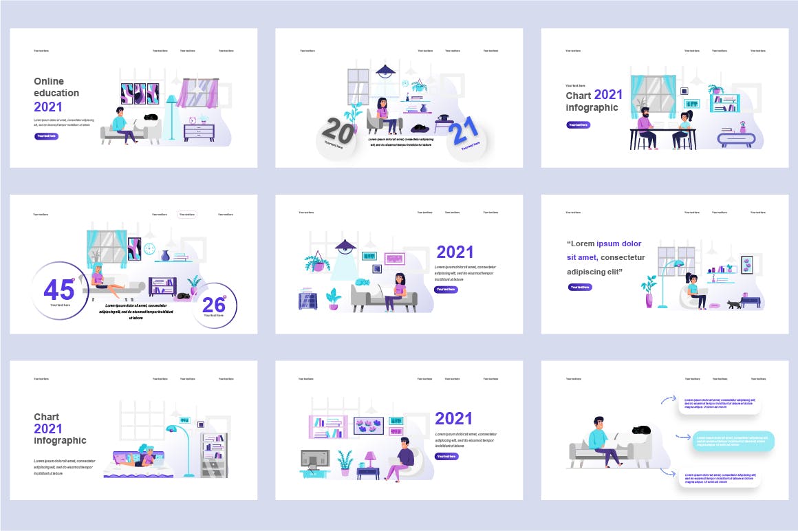 自由职业者扁平插画数据可视化PPT动画幻灯片模板 Freelance Flat Illustration Powerpoint Template 幻灯图表 第2张