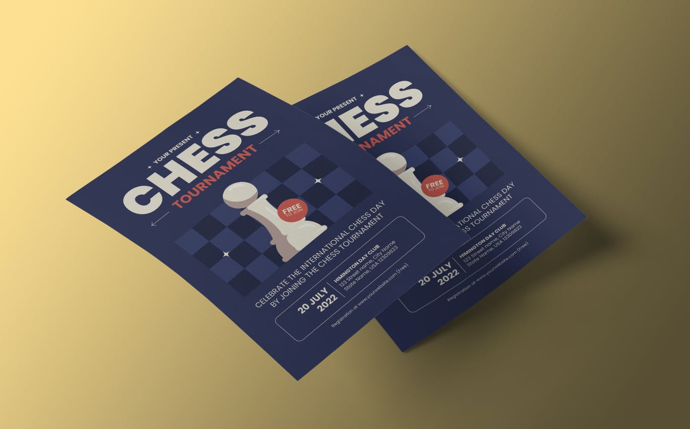 国际象棋比赛海报模板下载 Chess Tournament Flyer Template 设计素材 第2张