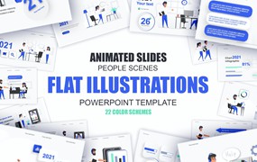 业务管理扁平插画数据可视化PPT动画幻灯片模板 Management Flat Illustration Powerpoint Template