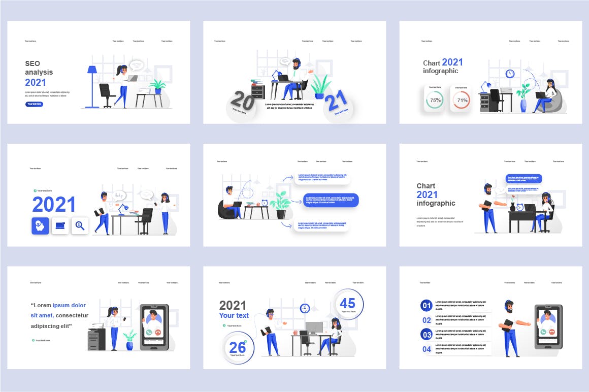 业务管理扁平插画数据可视化PPT动画幻灯片模板 Management Flat Illustration Powerpoint Template 幻灯图表 第2张