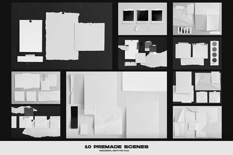 潮流撕纸效果情绪版剪贴相片卡片设计PS智能贴图样机模板素材 Graphite | Moodboard Scene Creator 样机素材 第14张