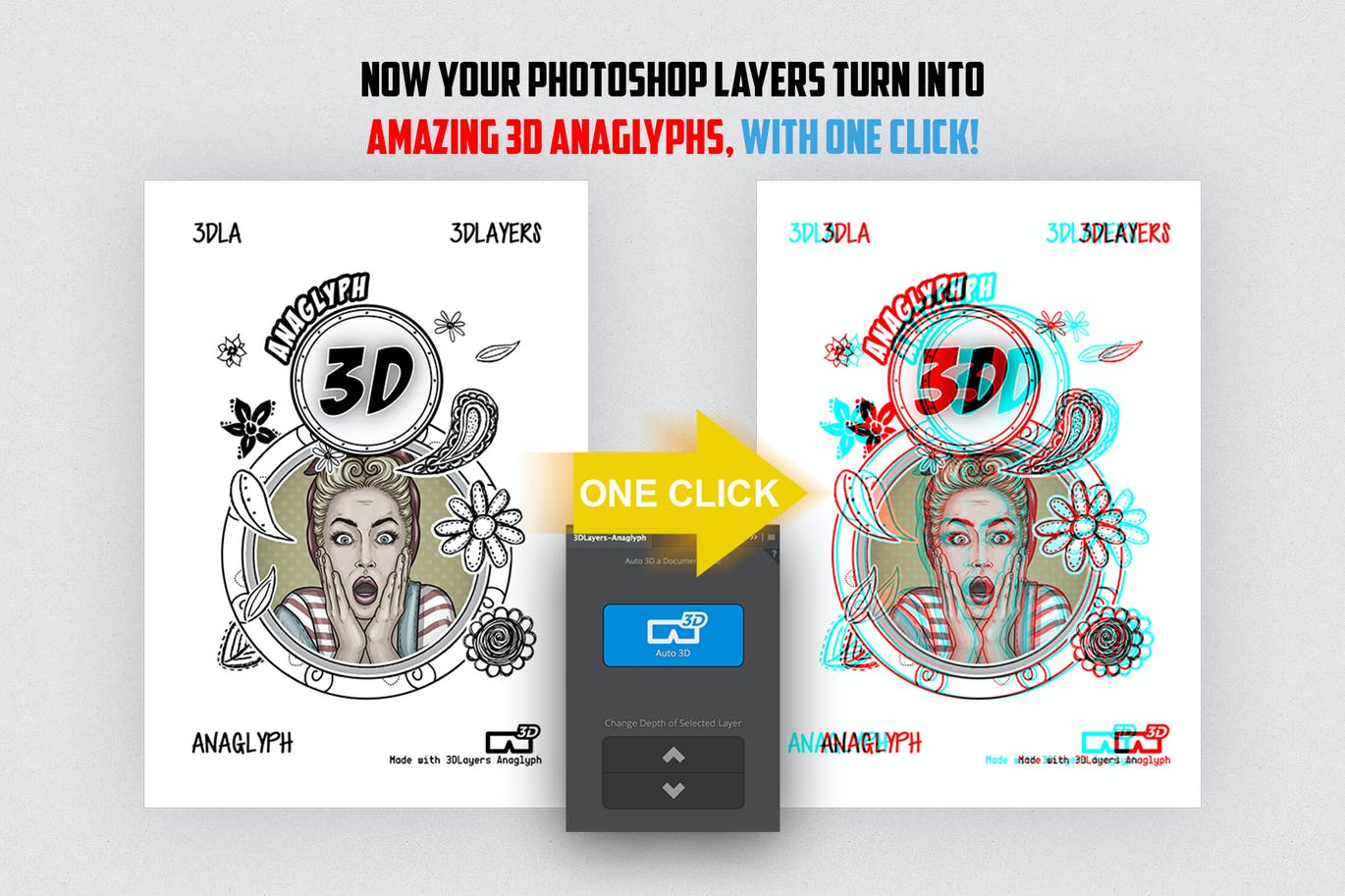 3D蓝色/红色立体图效果PS扩展工具 3D Anaglyph Layers – 3DLA Extension 插件预设 第3张