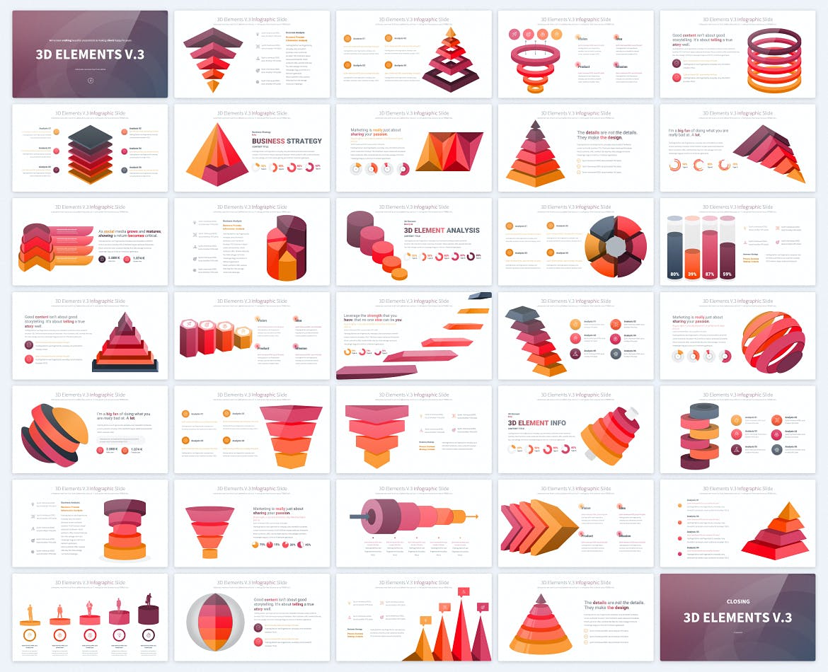 3D信息图表元素Keynote幻灯片模板v3 3D Elements V.3 – Keynote Infographics Slides 幻灯图表 第2张