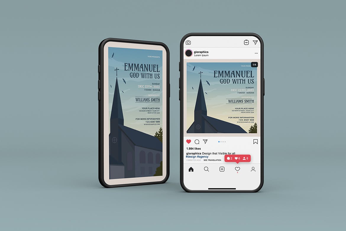 伊曼纽尔教堂活动传单海报设计模板 Emmanuel Church Flyer Template 设计素材 第3张