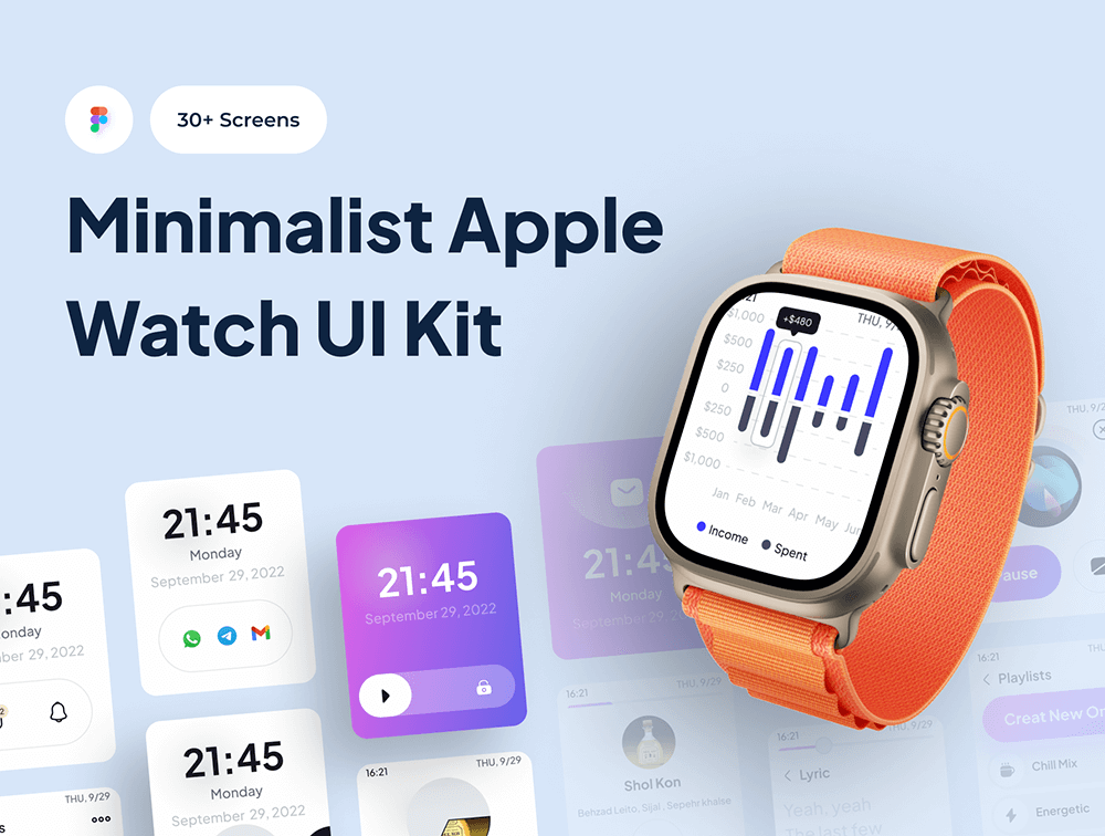 现代和简约风格的高级Apple Watch UI套件 APP UI 第1张