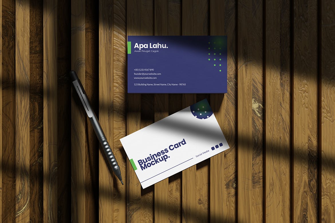 带有阴影叠加的逼真名片效果图样机 Realistic Business Card Mockup with Shadow Overlay 样机素材 第4张