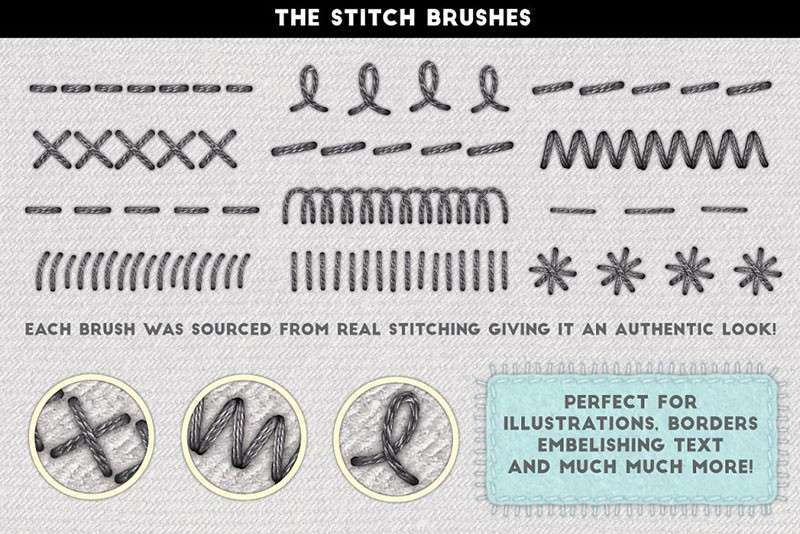 缝纫刺绣纹理效果AI样式和笔刷套装 笔刷资源 第12张