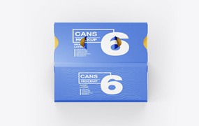 6罐装易拉罐纸箱包装设计样机 6 Cans Pack Mockup