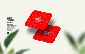 圆角方形纸杯垫设计样机模板 Paper Coaster Mockup