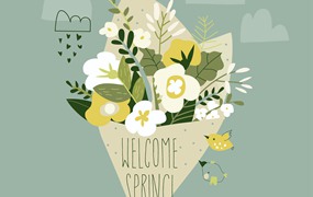 可爱的春天花束矢量插画 Cute spring bouquet of flowers. Vector illustratio