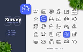 30个调查轮廓矢量图标 Survey Outline Icons