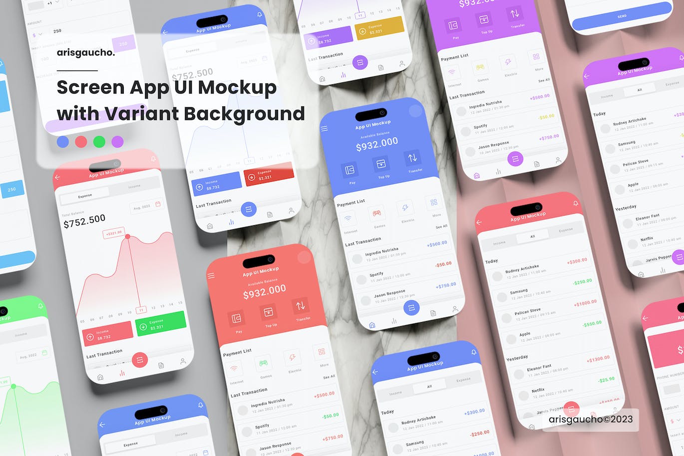 手机屏幕应用程序UI演示样机 Screen App UI Mockup with Variant Background