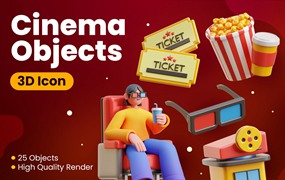 高质量三维渲染影音播放电影院主题3D插画图标素材合辑 Cinema 3D Icons