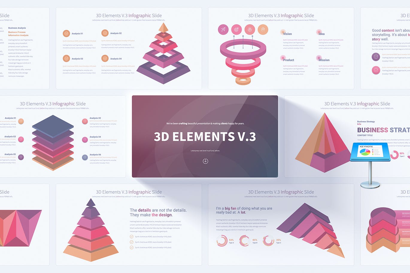 3D信息图表元素Keynote幻灯片模板v3 3D Elements V.3 – Keynote Infographics Slides 幻灯图表 第1张