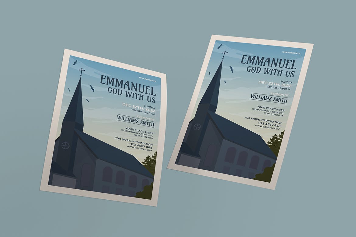 伊曼纽尔教堂活动传单海报设计模板 Emmanuel Church Flyer Template 设计素材 第4张