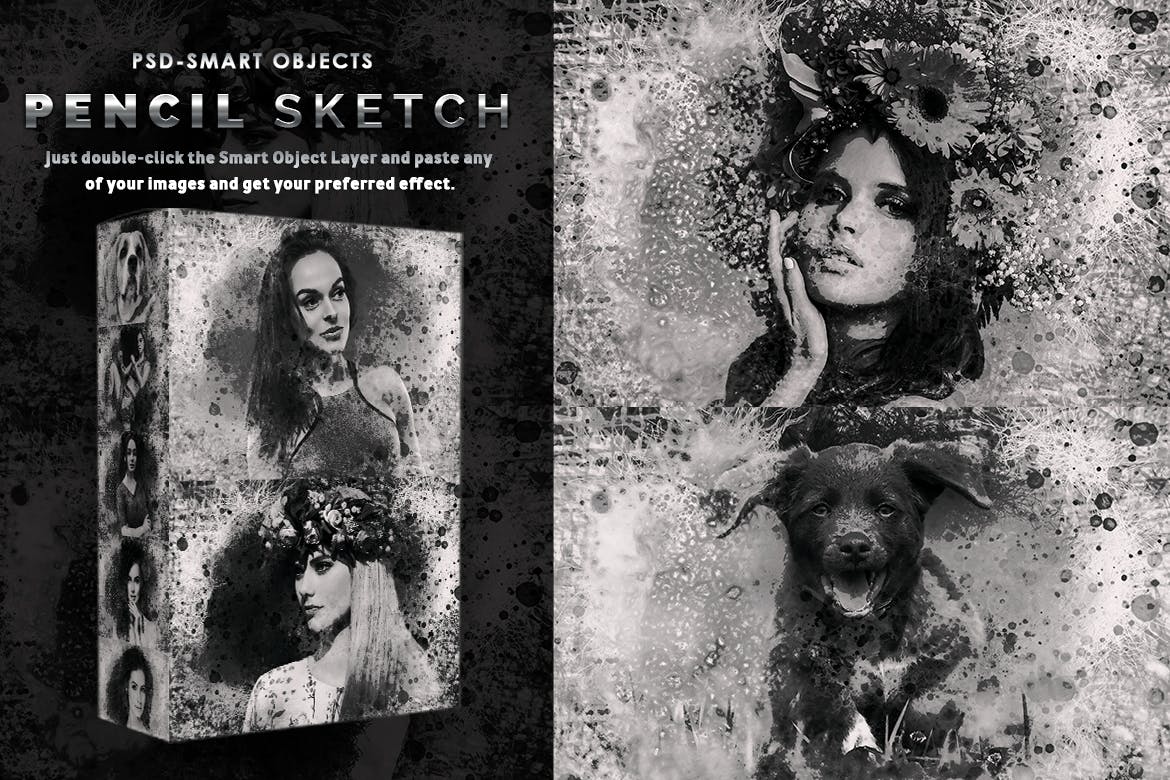 铅笔素描灰色照片效果PS动作 Pencil Sketch PSD Photoshop Actions 插件预设 第1张